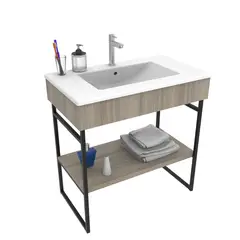 MODUOFI - Mueble De Baño Serati 80 Ps Color Humo Metal Madera 80x79x44.5cm
