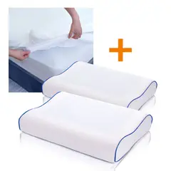 ENERGY PLUS - Combo: Protector Colchón Antifluido Sencillo + 2 Almohadas Gel Ortopédica