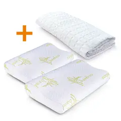 ENERGY PLUS - Combo: Protector Colchón Algodón Sencillo +2 Almohadas Bamboo