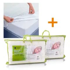 ENERGY PLUS - Combo: Protector Colchón Antifluido Senc + 2 Almohadas Bamboo