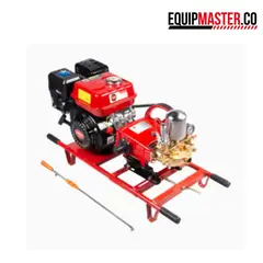 EQUIPMASTER - Fumigadora Estacionaria Orus Motor 6.5Hp Gasolina ,Caudal 30Litros/Min, Presion 0-500 Psi, Manguera Lanza Y Kit De Succion