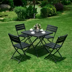 VM HOGAR - Juego Comedor Exterior 4 Puestos Plástico Sillas Plegables Negro Yogui