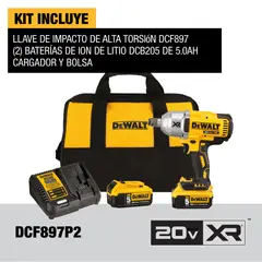 DEWALT - Llave De Impacto 3/4Pulg 20V Max-Xr Con 2 Baterias (5Ah) Y 1 Cargador