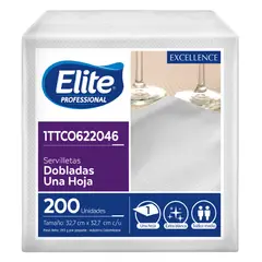 ELITE PROFESSIONAL - Servilleta Lujo Hoja Sencilla 32.7X32.7cm 200 Unidades Blanca