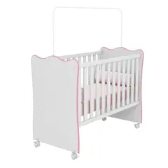 MUEBLES 2020 - Cuna para Bebé Rosario Blanco/Rosado Ajustable 3 Alturas 133.5X68X97.8 Cm en Mdp