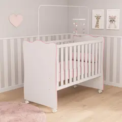 MUEBLES 2020 - Cuna para Bebé Rosario Blanco/Rosado Ajustable 3 Alturas 133.5x68x97.8 cm en MDP