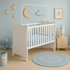 MUEBLES 2020 - Cuna para Bebé Rosario Blanco Ajustable 3 Alturas 133.5x68x97.8 cm en MDP