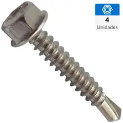 FIXSER - Tornillo Hexagonal Punta Broca Inox. # 12 X 3/4" (4U)