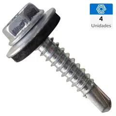 FIXSER - Tornillo Hexagonal Con Arandela Punta Broca Inox. # 12 X 2" (4U)