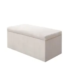 BANZAY - Puff Baúl Auxiliar Tela Tapa Lisa Beige