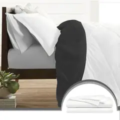 MY HOME STORE - Combo Edredón Bicolor Blanco / Negro + Set Sabanas Unicolor Sencillo S
