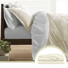 MY HOME STORE - Combo Edredón Bicolor Blanco / Crudo + Set Sábanas Unicolor Sencillo S