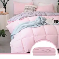 MY HOME STORE - Combo Edredón Bicolor Rosado /Gris + Set Sabanas Unicolor Sencillo S