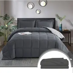 MY HOME STORE - Combo Edredón Bicolor Gris Claro / Gris Oscuro + Set Sabanas Unicolor King K