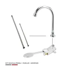 CCOL - Kit Valvula De Pedal + Cuello Pedal + Dos Acoples Agua Fria