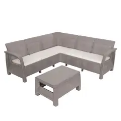 MQ - Juego de Terraza Sala Exterior Esquinero Poliprópileno 3 Piezas Ferrara Fancy Mocca