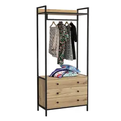 VIRTUAL MUEBLES - Closet Alma 180X80X40Cm 3 Cajones Café Claro