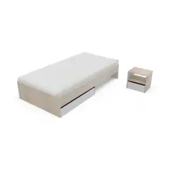 MADERKIT - Combo Cama Sencillo 36X104.4X194Cm Y Mesa de Noche Toscana Manzano Blanco