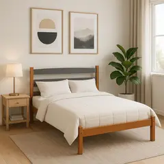 MUEBLES 2020 - Cama Doble Delta Acacia/Gris 96X147X200,6