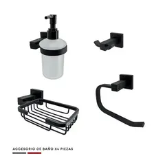 CCOL - Set X 4 Piezas Accesorios Baño Lujo Negro Base Cuadrada