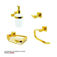CCOL - Set X 4 Piezas Accesorios Baño Lujo Oro Base Cuadrada