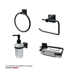 CCOL - Set X 4 Piezas Accesorios Baño Lujo Negro Base Cuadrada Xcaret