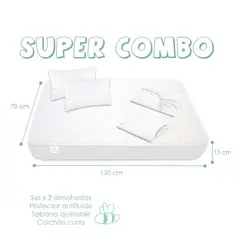 ALOHA BABY - Combo Colchón para Cuna 130X70X15 4 Piezas