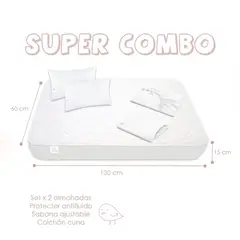 ALOHA BABY - Combo Colchón para Cuna 130X60X15 4 Piezas