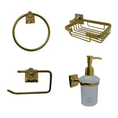 GRIFOS CENTER - Juego de Accesorios para Baño Oro Vintage X4 Piezas