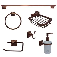 GRIFOS CENTER - Juego de Accesorios para Baño 6 Piezas Cobre Antiguo Vintage