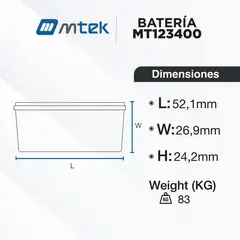 MTEK - Batería Sellada Vrla Agm 12V 340Ah
