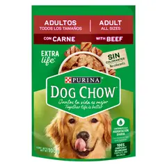 DOG CHOW - Alimento Húmedo Para Perro Adultos Todos Los Tamaños Carne Pouch 100g