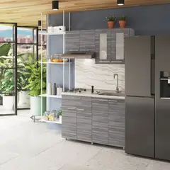 JUST HOME COLLECTION - Cocina Integral Ibiza 1.20 Metros Humo Incluye Mesón Poceta Derecha Con 2 Fogones A Gas