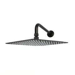 GRIFOS CENTER - Regadera Ducha Negra Acero Inoxidable Cuadrada 15Cm-Incluye Tubo