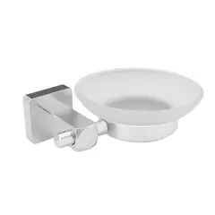 GRIFOS CENTER - Jabonera Base Cuadrada Plato En Cristal Para Baños Cuerpo En Aluminio Acabado Cromado Brillante