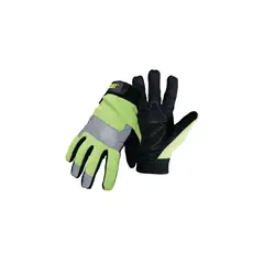 CAT - Guantes Utilitarios Talla M en Cuero Sintético Negro con Verde Fluorescente