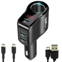 DAIRU - Multicargador Usb 6.1A Carro + Cable C + Micro Usb