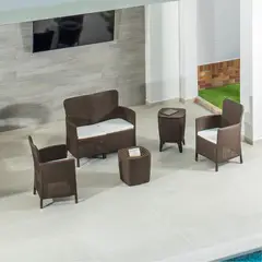 MQ - Juego de Terraza Sala Exterior Polipropileno 4 Piezas Carpi Mocca