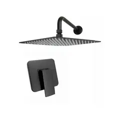 GRIFOS CENTER - Kit Ducha Cuadrada Negro De 20Cm + Monocontrol Redondo