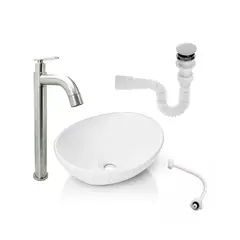 GRIFOS CENTER - Kit Lavamanos Blanco+griferia Agua Fria+push y Acople