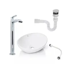 GRIFOS CENTER - Kit Lavamanos Blanco+griferia Agua Fria+push y Acople