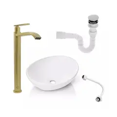 GRIFOS CENTER - Kit Lavamanos Blanco+griferia Agua Fria+push y Acople