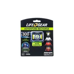LIFEGEAR - Linterna Recargable de Cabeza 41-3919 LED con Carga USB-C y 5 Modos 300 Lúmenes