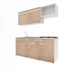 JUST HOME COLLECTION - Cocina Integral Plaka 1.80 Metros Vienes Incluye Mesón Poceta Izquierda En Acero Inoxidable Con 4 Fogones A Gas