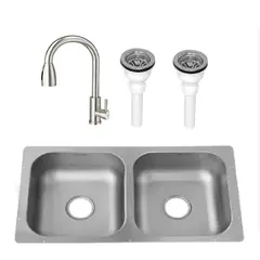 SOCODA - Combo Lavaplatos 80x43cm + Grifería Prime Satín + 2 Canastillas Cromo