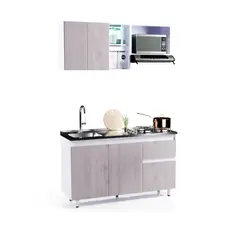 BERTOLINI - Cocina Integral Mdp 150cm Incluye Lavaplatos Izquierdo 4 Fogones - Ceniza