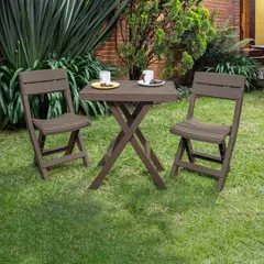 RIMAX - Juego De Balcón / Bistro / Patio Exterior 3 Piezas Plástico / Poliprópileno Plegable Barú Mocca