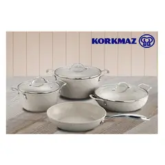 KORKMAZ - Juego de Ollas Granita 4 Piezas y 3 Tapas