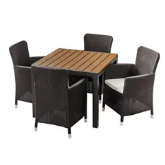MQ - Juego Comedor Exterior 4 Puestos Plástico Wengue Capri