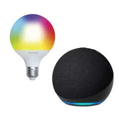 AMAZON - Combo Echo Dot 5Ta Gen (Negro) + Bombillo Led Sylvania Toledo Globo Smart 9W Rgb (Blanco)